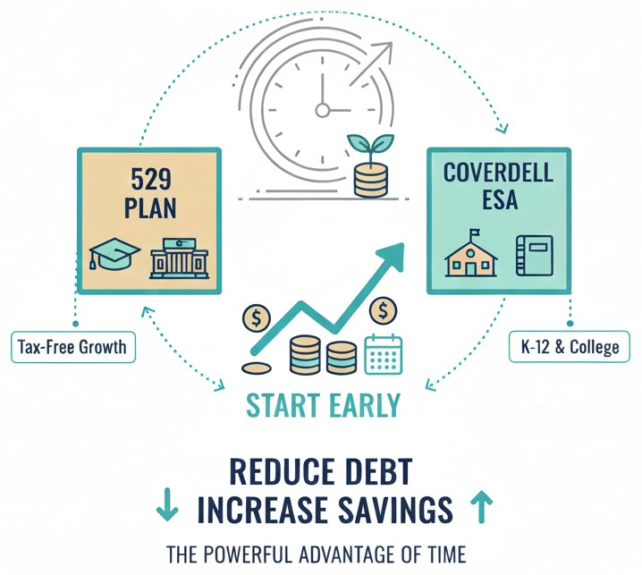 Parents reviewing early college savings options