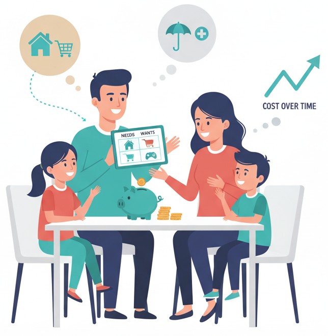 Family talking about money together